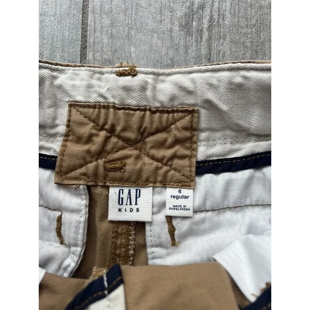 Gap Kids Boys Cargo Shorts Khaki Camel Chino Tan Everyday Casual 6 Regular